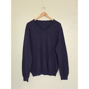 J. Crew New York Mens V Neck Sweater Cotton Cashmere Blend Size Large Blue VTG